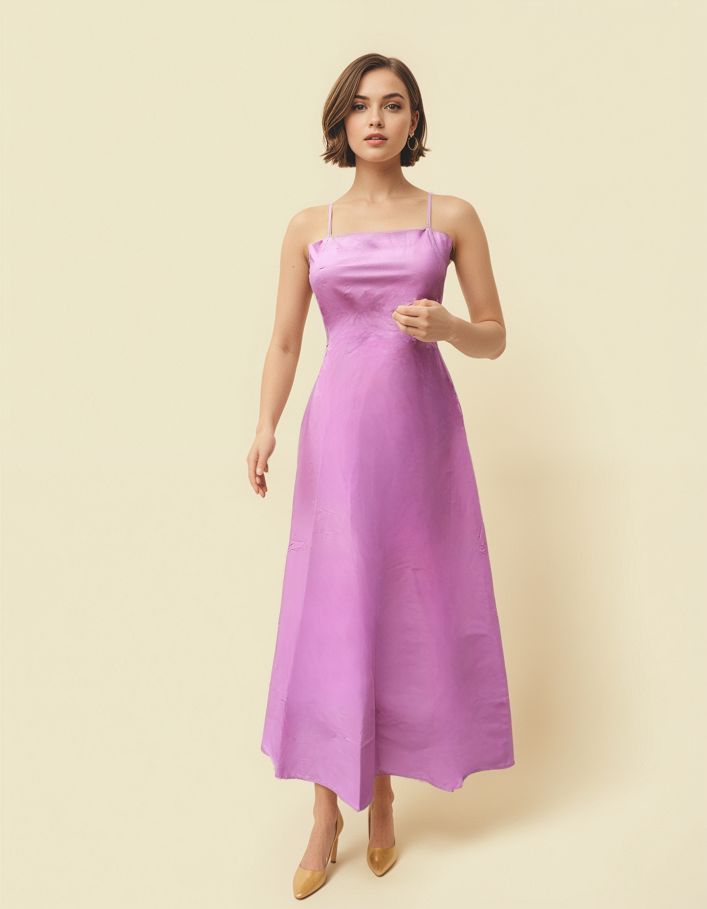 Lilac Pink Cotton Maxi Dress for Women – Spaghetti Strap Gown | Lightweight & Free Size Fit
