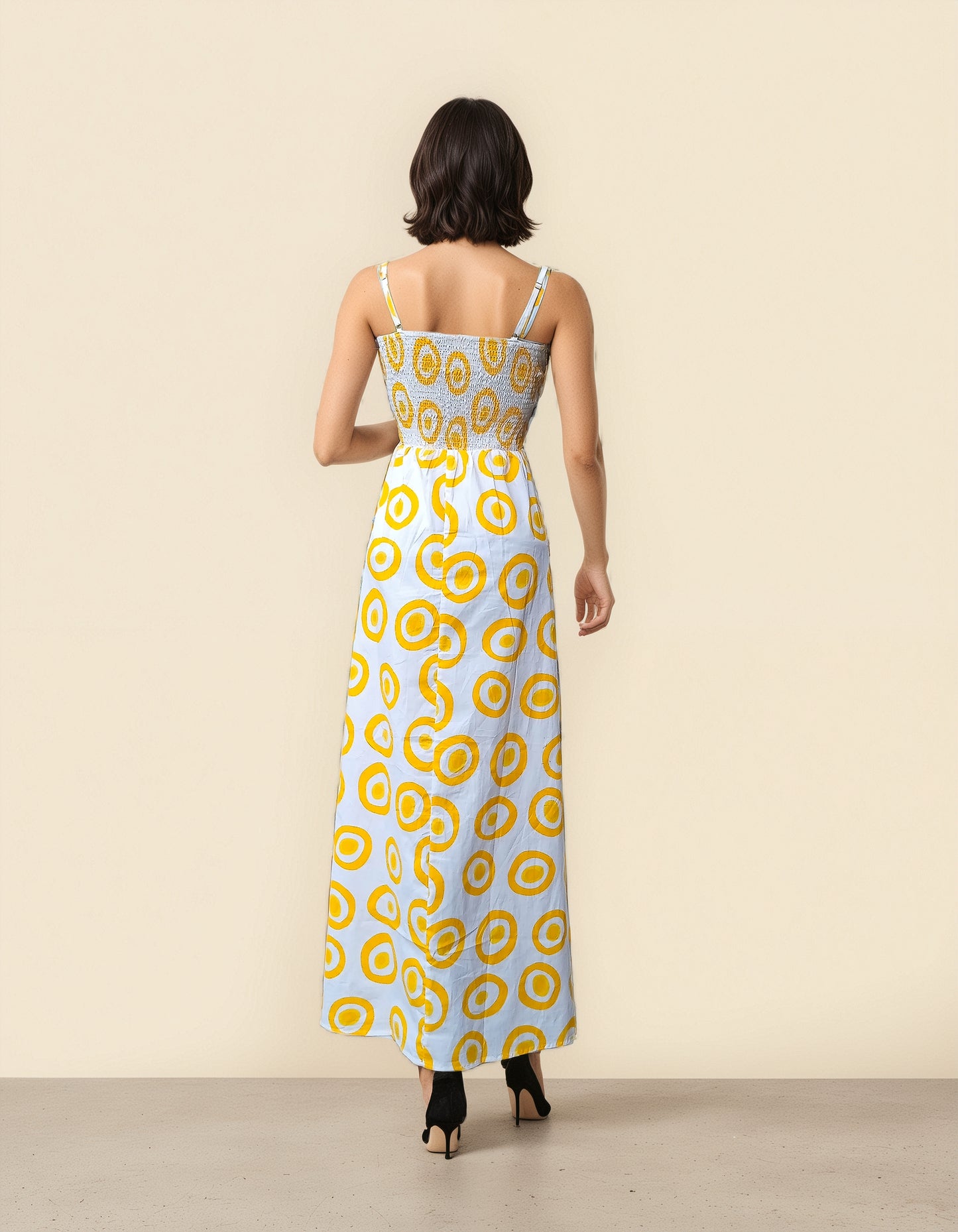 Polka Dot Maxi Dress – Spaghetti Strap Summer Gown | Yellow & Pink Dot Variants | Free Size Cotton Dress