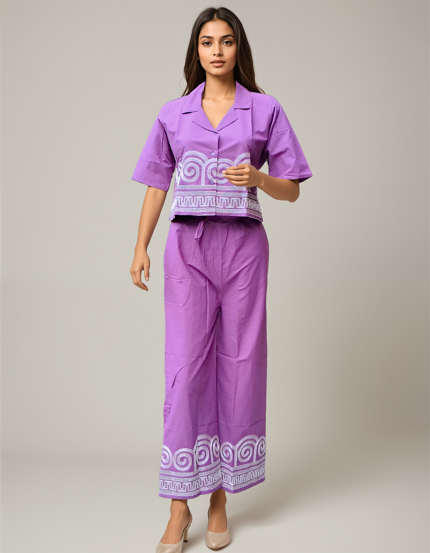 Purple Boho Embroidered Coord Set – Cotton Co-ord for Women