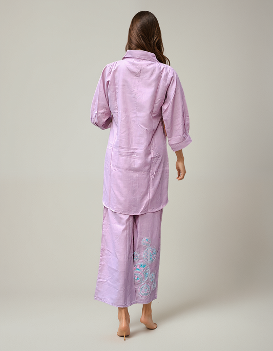Dusty Lilac Coord Set with Embroidered Mandala Motifs
