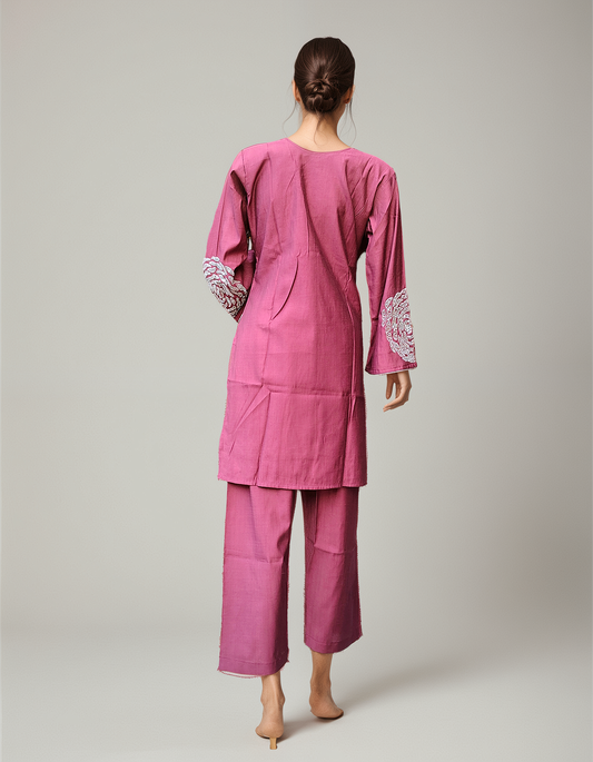 Mauve Wine Embroidered Coord Set – Festive Kurta Pant Set