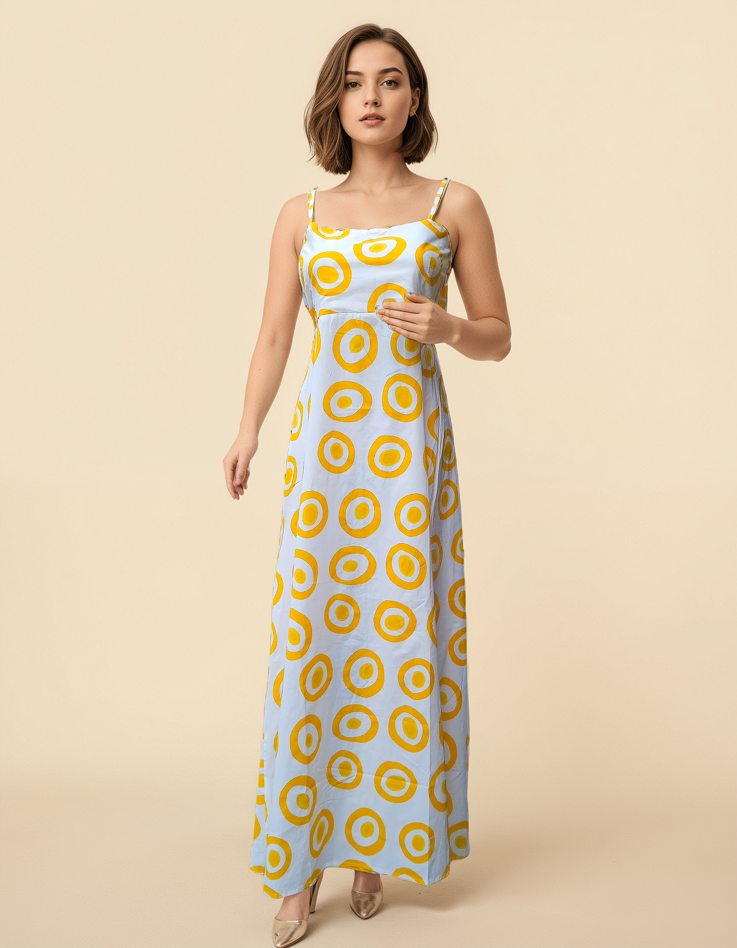 Polka Dot Maxi Dress – Spaghetti Strap Summer Gown | Yellow & Pink Dot Variants | Free Size Cotton Dress