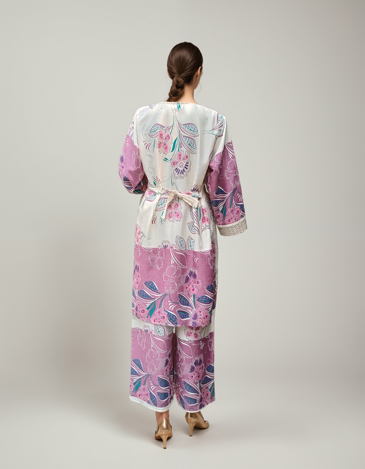 Pink & Purple Floral Coord Set for Women – Ethnic Print Two-Piece Ensemble