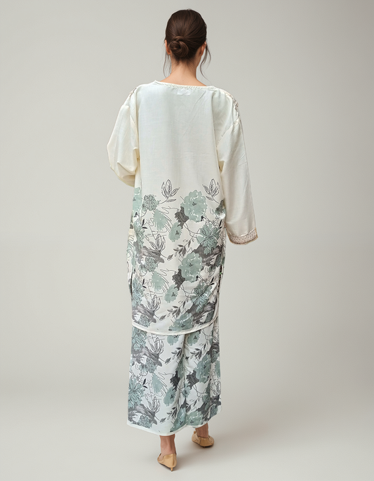 Ivory Cotton Floral Coord Set for Women – Elegant Free Size Outfit