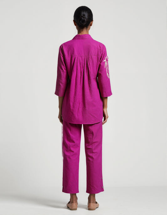 Magenta Horse Motif Coord Set – Cotton Casual Wear for Women