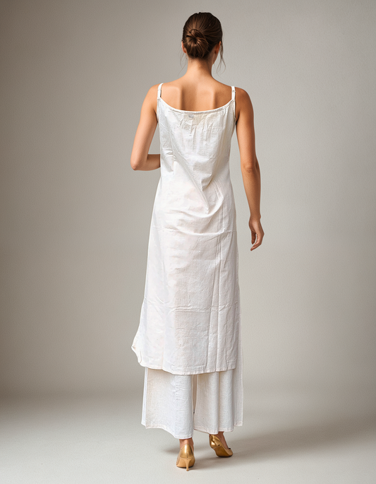 White Strappy Coord Set with Red Heart Embroidery