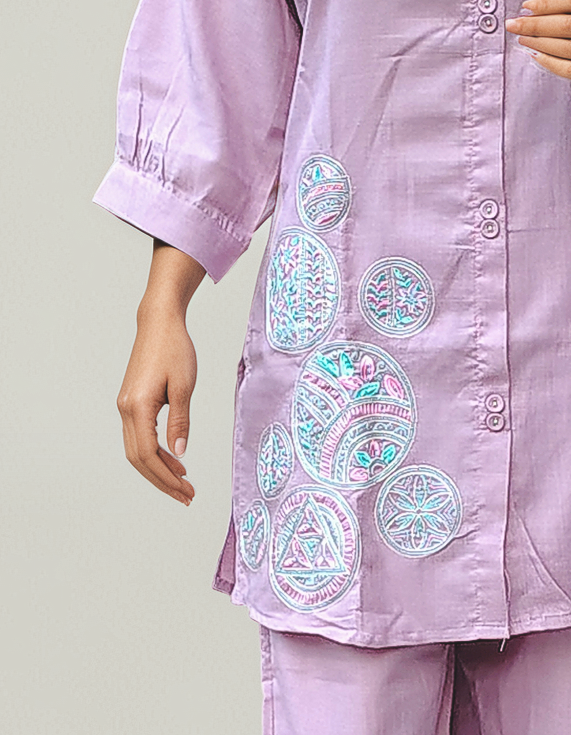Dusty Lilac Coord Set with Embroidered Mandala Motifs