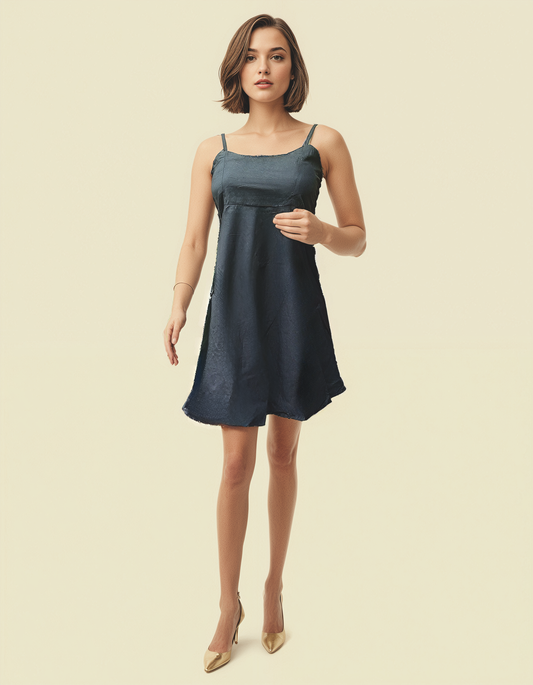 Black Mini Dress for Women – Spaghetti Strap Short Cotton Dress | Free Size Party Wear