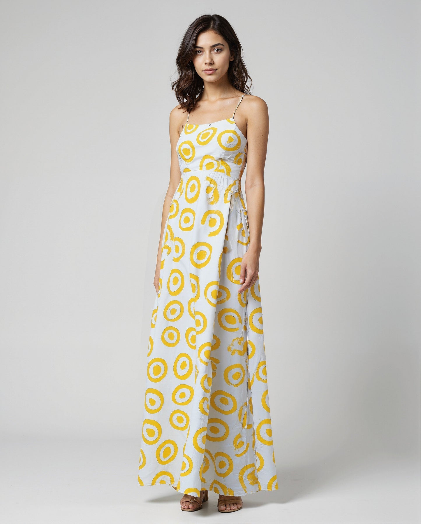 Polka Dot Maxi Dress – Spaghetti Strap Summer Gown | Yellow & Pink Dot Variants | Free Size Cotton Dress
