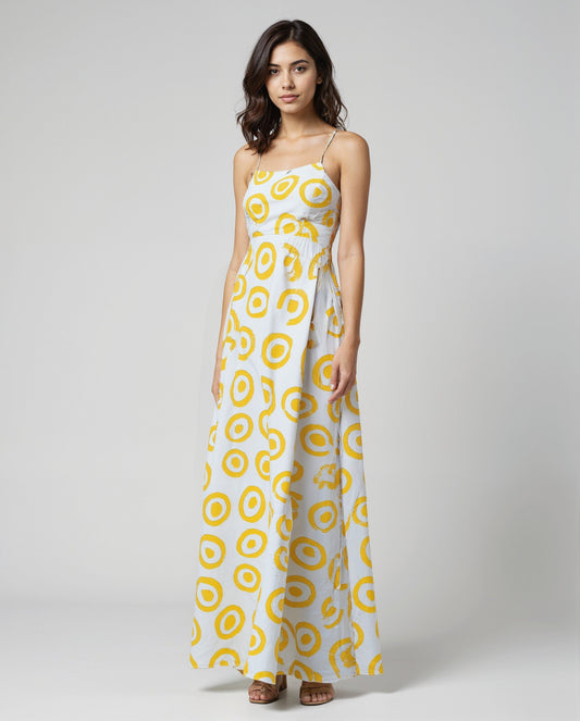 Polka Dot Maxi Dress – Spaghetti Strap Summer Gown | Yellow & Pink Dot Variants | Free Size Cotton Dress
