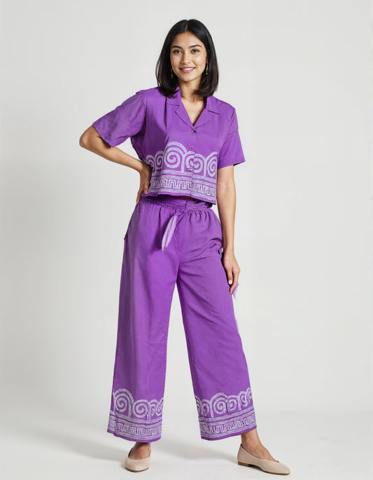 Purple Boho Embroidered Coord Set – Cotton Co-ord for Women