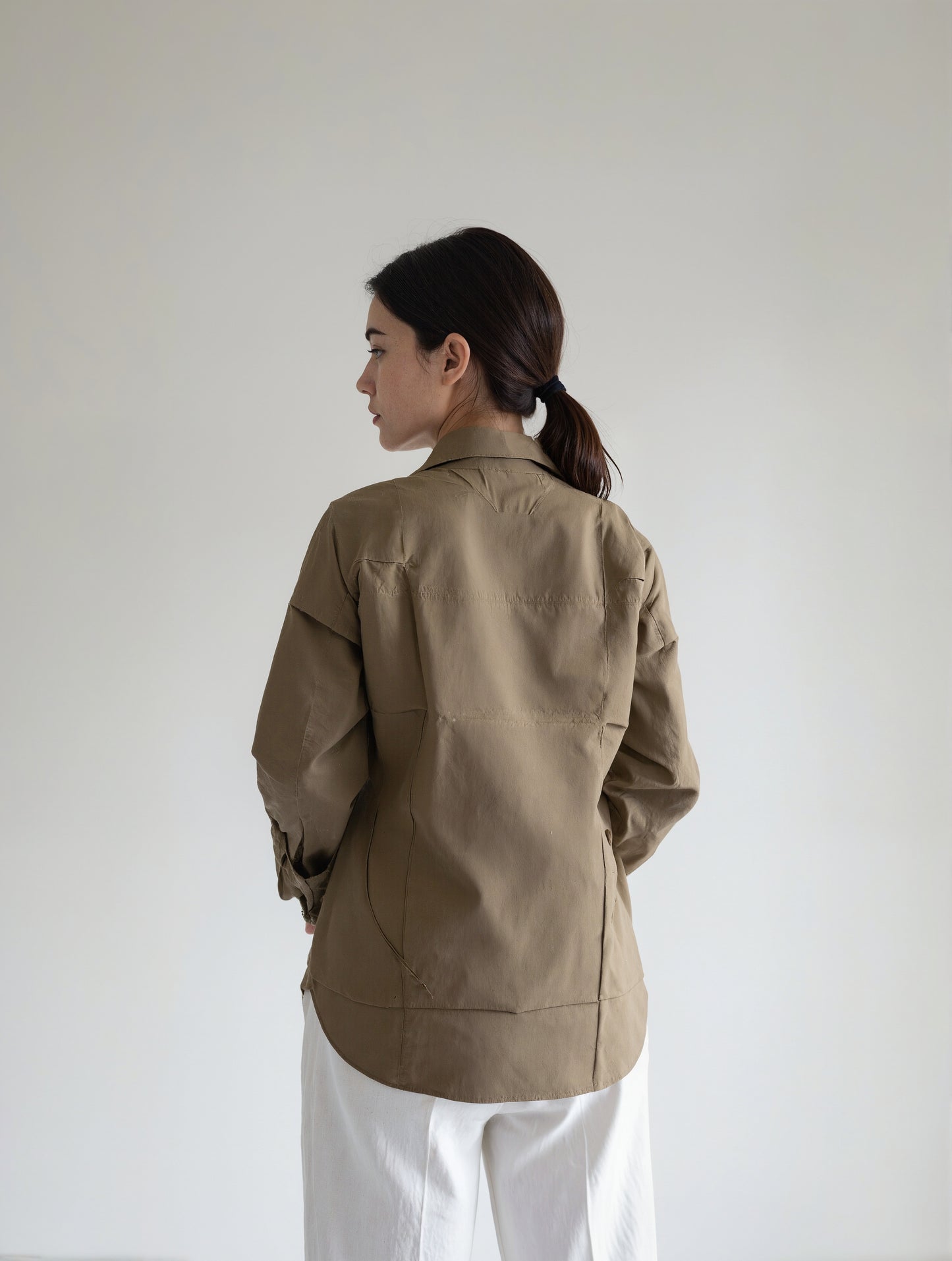 Sandstone Chic Cotton Shirt – Indo-Western Solid Beige Longline Topwear