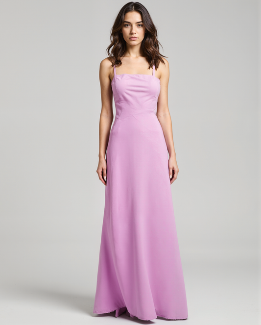 Lilac Pink Cotton Maxi Dress for Women – Spaghetti Strap Gown | Lightweight & Free Size Fit