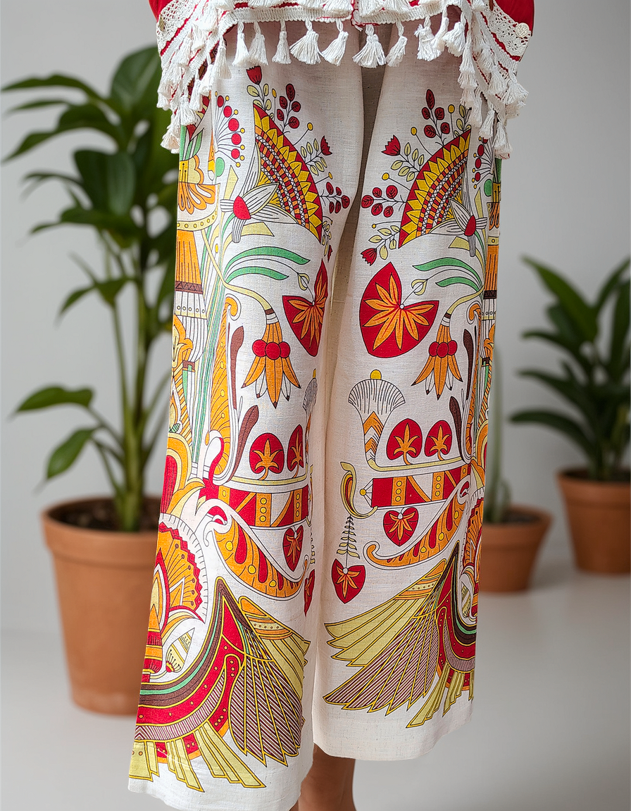 Women's Hot Red Shirt & Printed Palazzo Cotton Coord Set – Festive Summer Wear