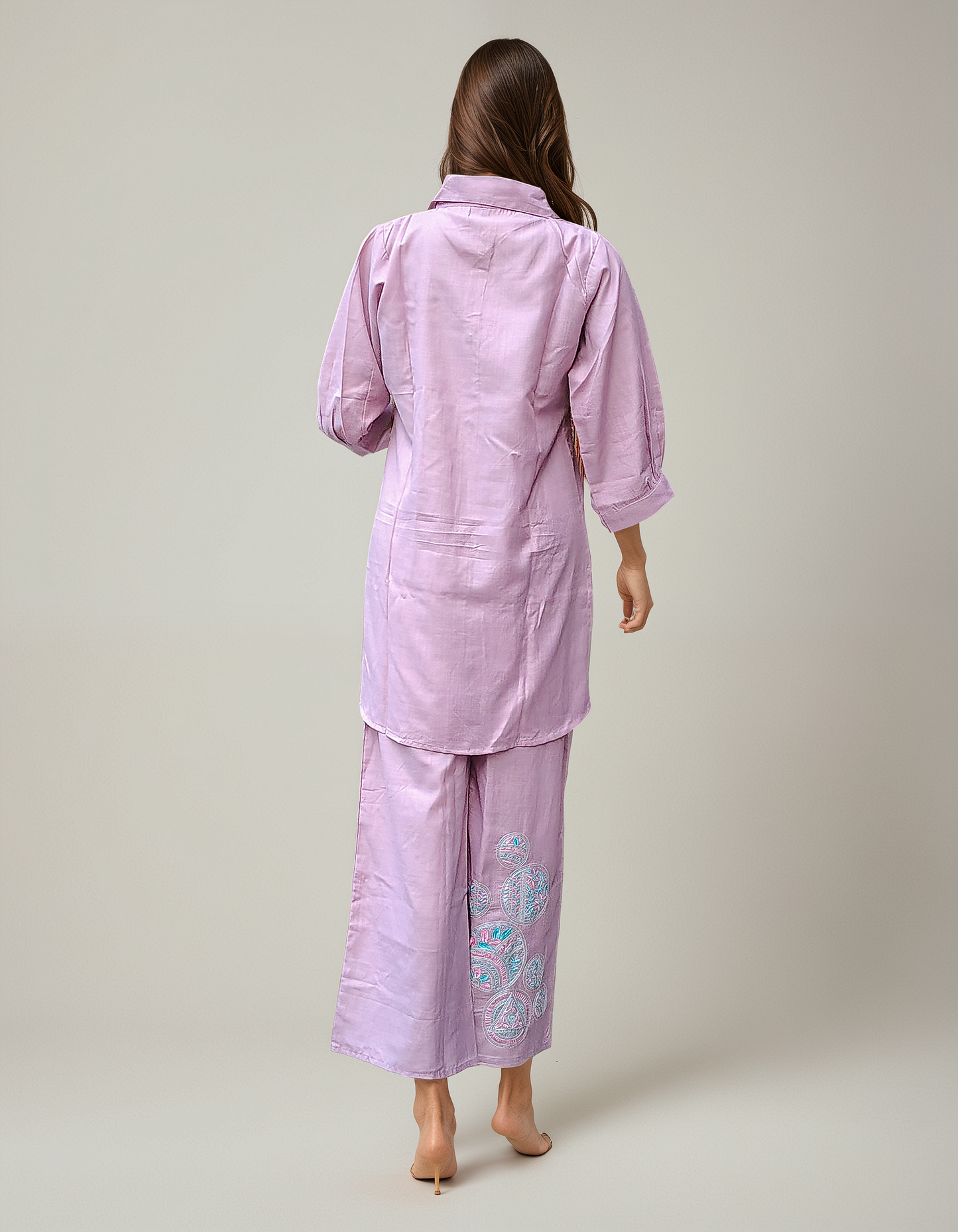 Dusty Lilac Coord Set with Embroidered Mandala Motifs